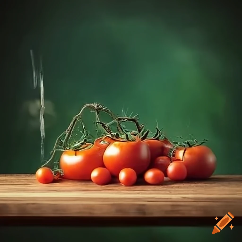 Rustic wooden table with a tomato on top on Craiyon