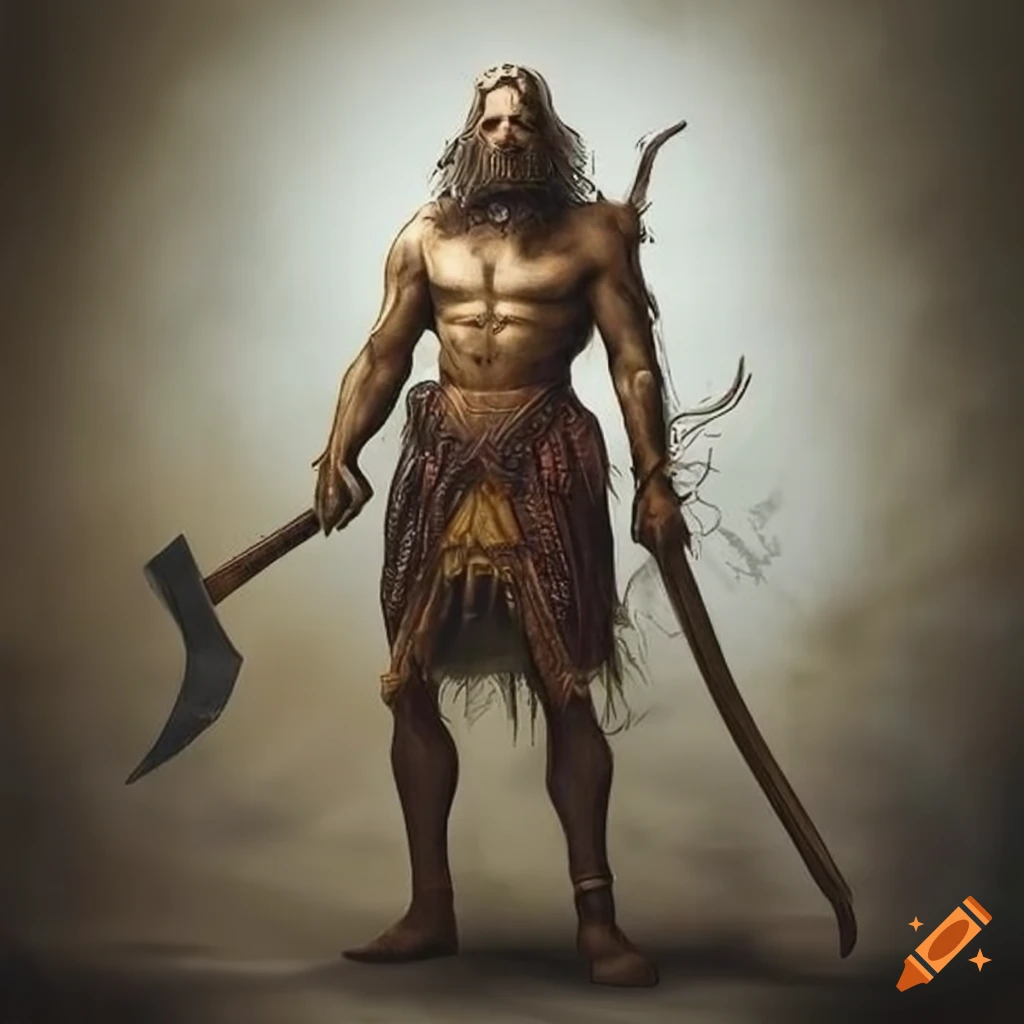 Powerful god holding an axe on Craiyon