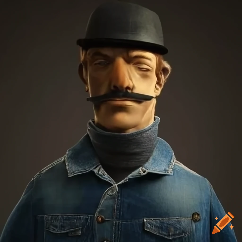 Man in denim coat and trousers with a black hat on Craiyon