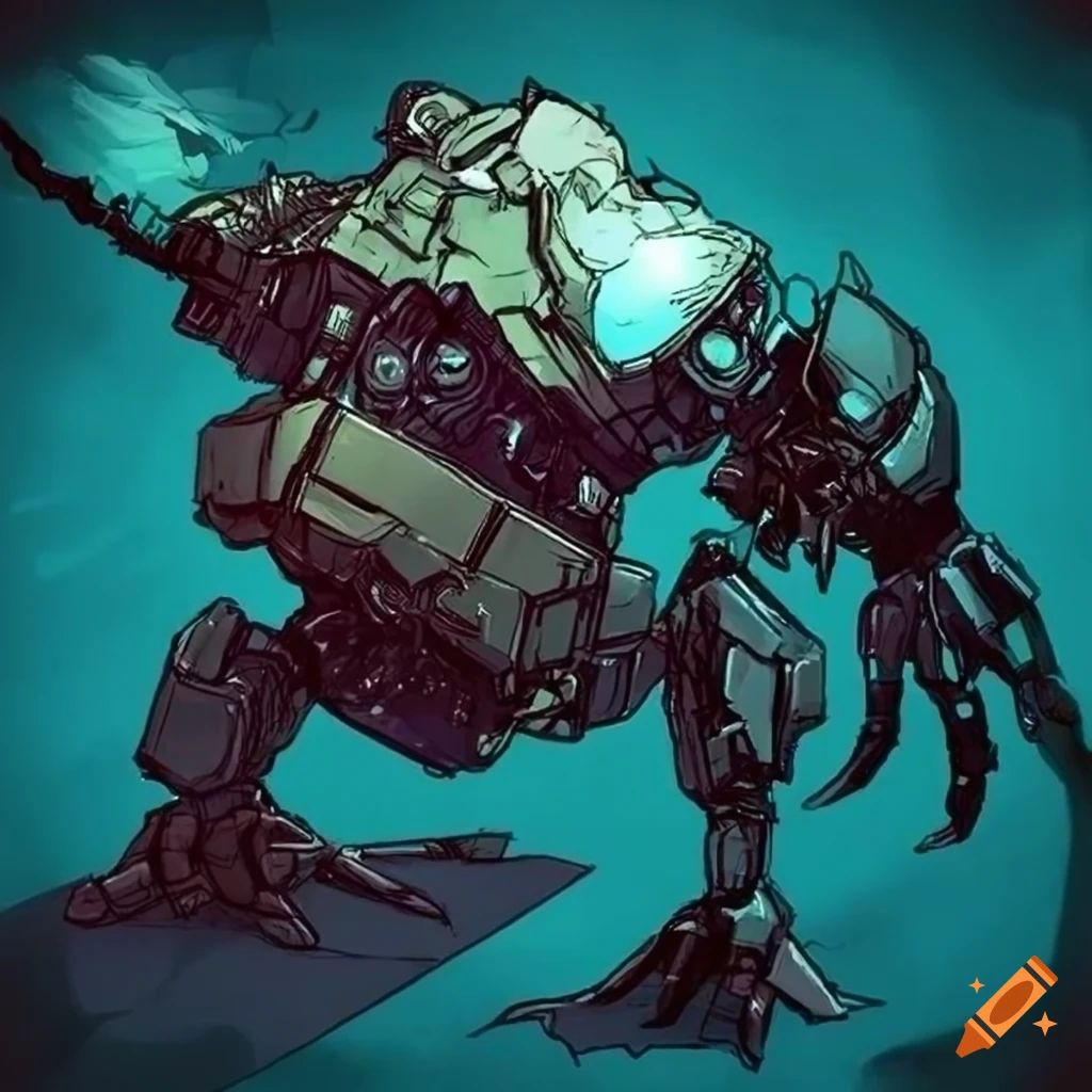 Graphic novel illustration of a gumshoe detective with a mech theme on