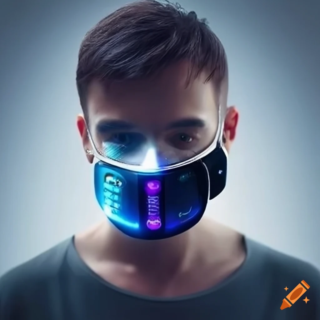 Person wearing a smart air quality mask with realtime monitoring and