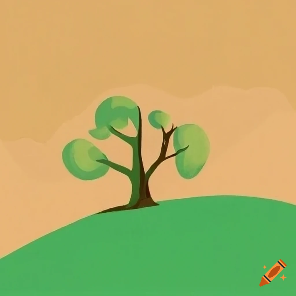Cubist drawing of a tree on a hill on Craiyon