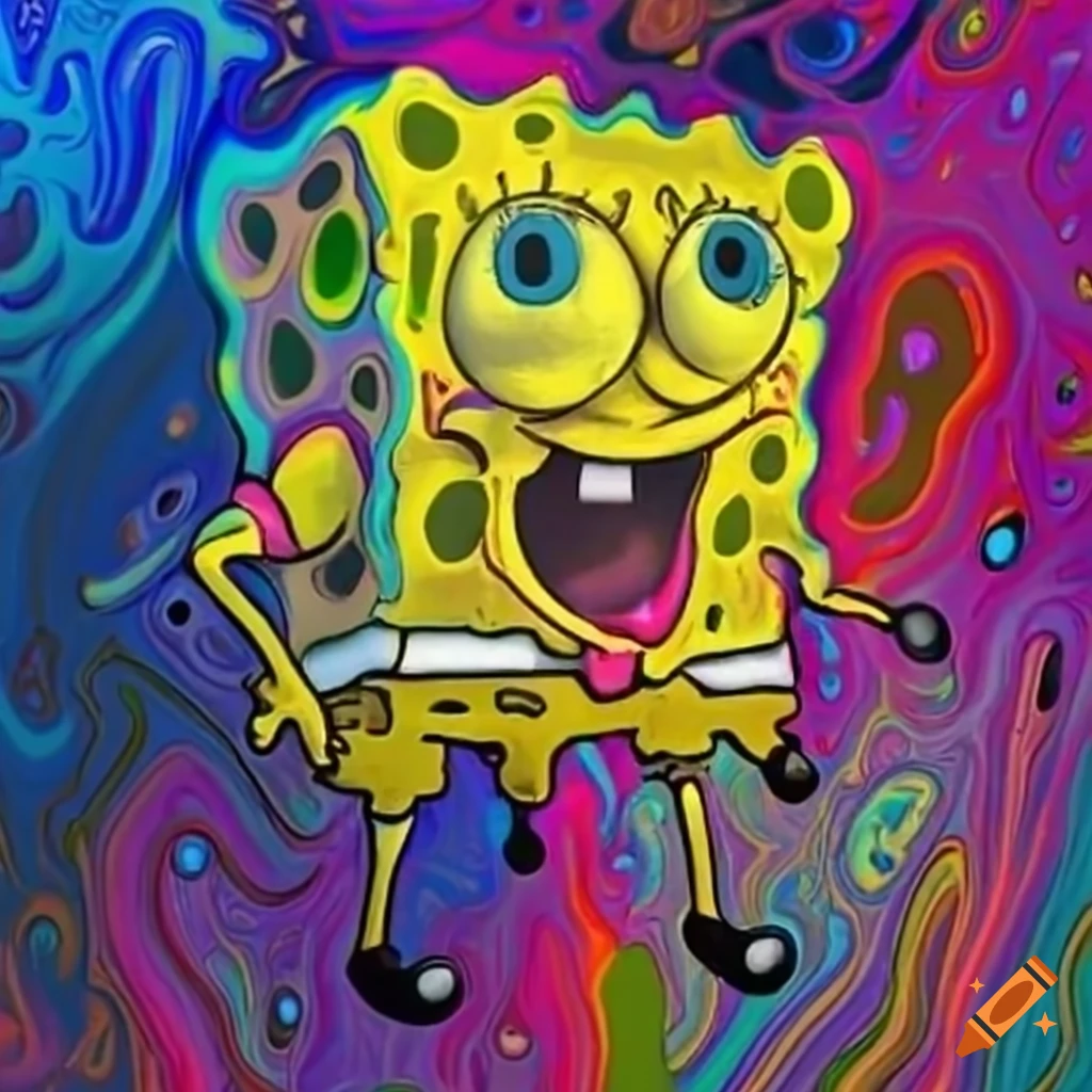 Colorful abstract artwork of melting spongebob squarepants on Craiyon