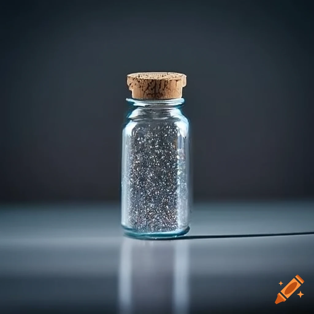 Corked glass vial of silver glitter