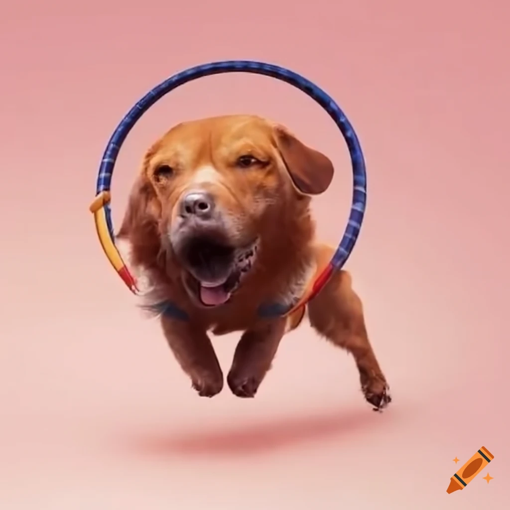 Dog jumping through a burning circus hoop on Craiyon