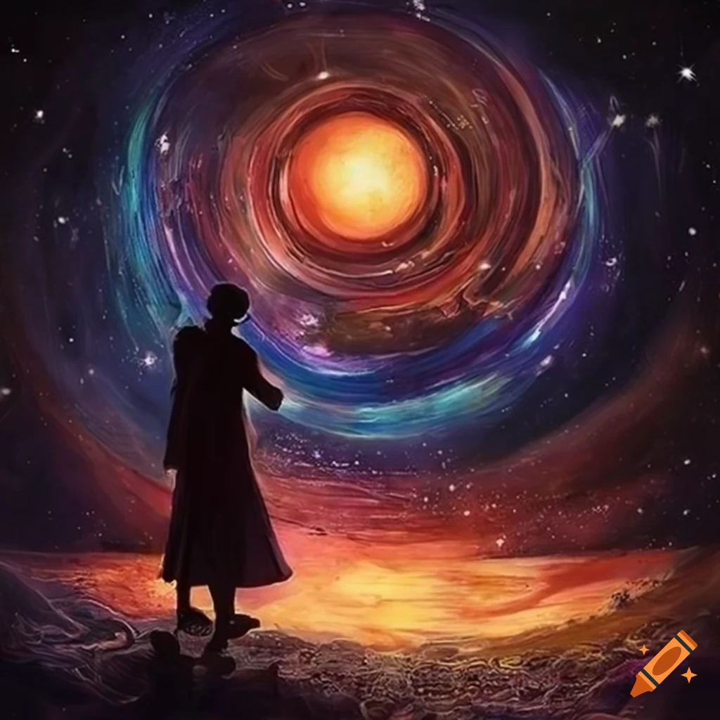 Romantic artwork of a couple exploring the mysteries of the universe on ...