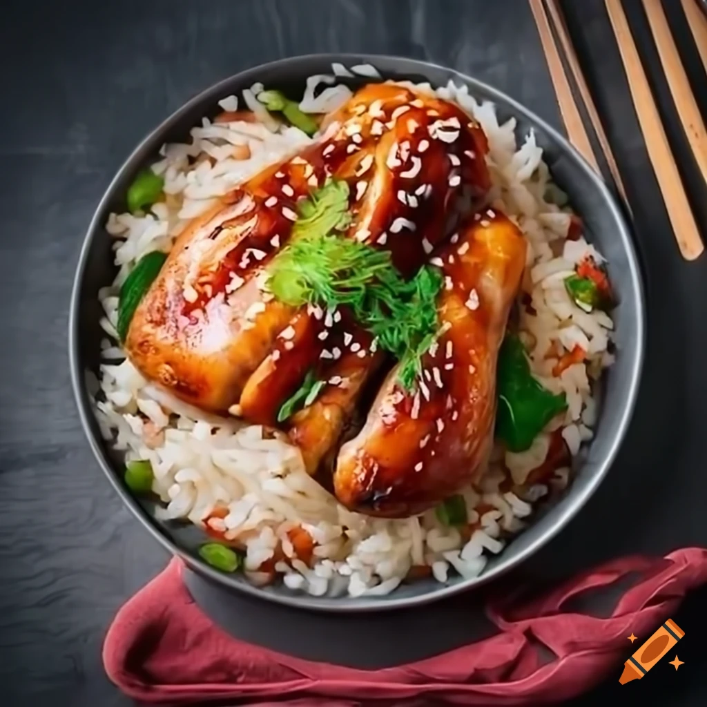 Poulet teriyaki with basmati rice and roasted vegetables
