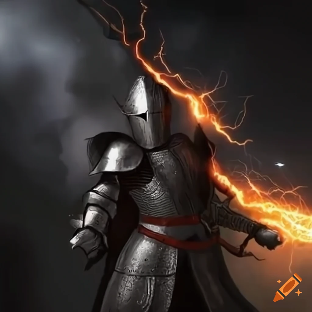Armored knight shooting lightning from his hands on Craiyon