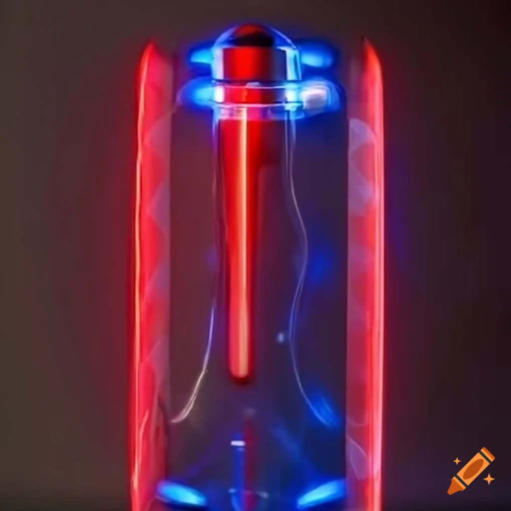 Futuristic water bottle with red and blue lights on Craiyon
