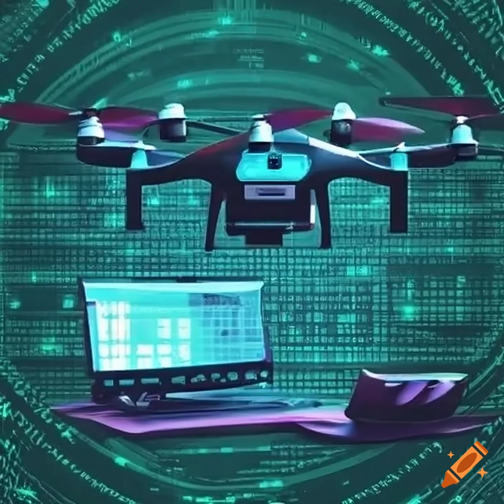 Cybersecurity hacker coding with drone vision on Craiyon