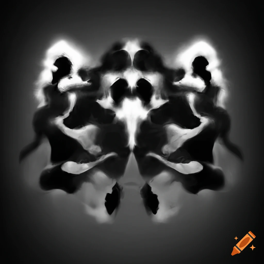 Rorschach test image with a potential for seeing angel or devil