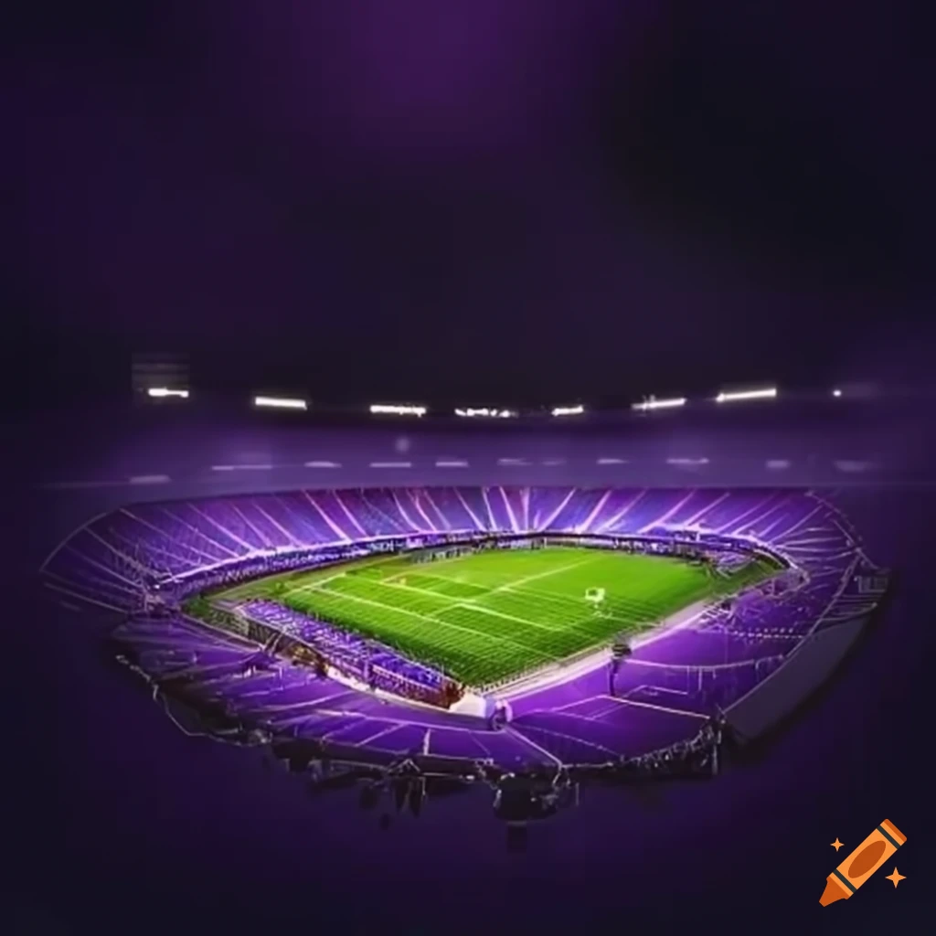 Stadium with purple-themed fans