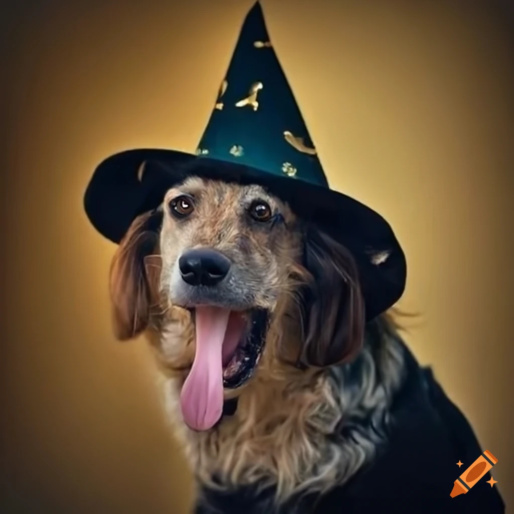 Dog wearing a wizard hat on Craiyon