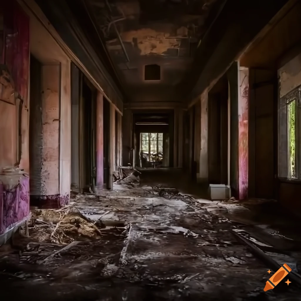 Exploring the abandoned hotel in a photorealistic scene on Craiyon