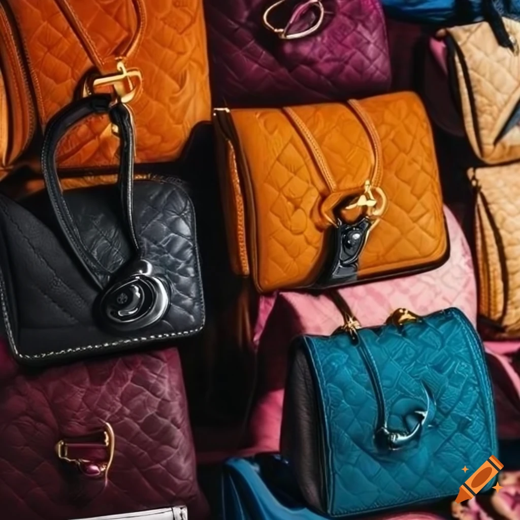 Collection of luxury handbags in various colors on Craiyon