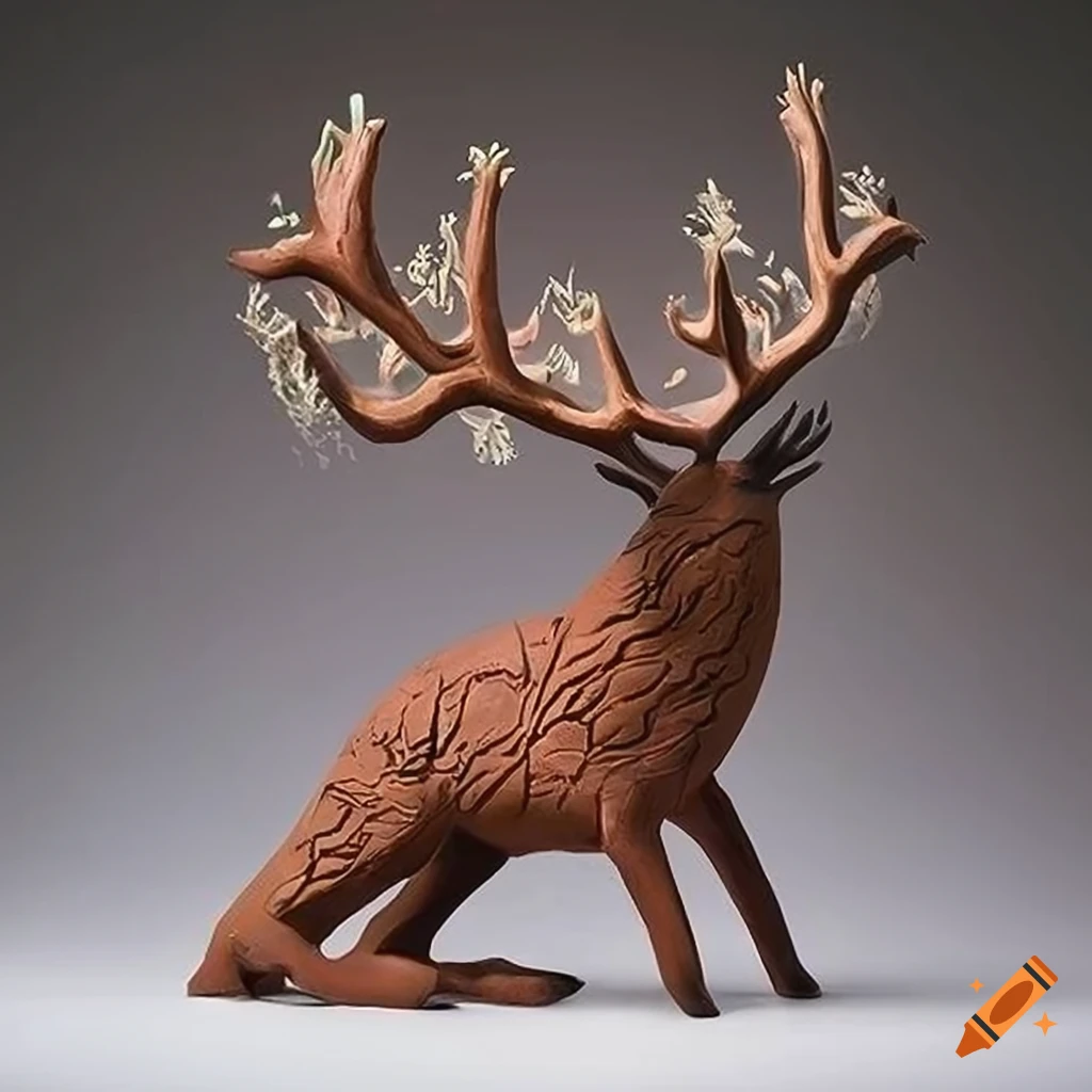 Enchanting clay sculpture of eastern elk in woodland setting on Craiyon