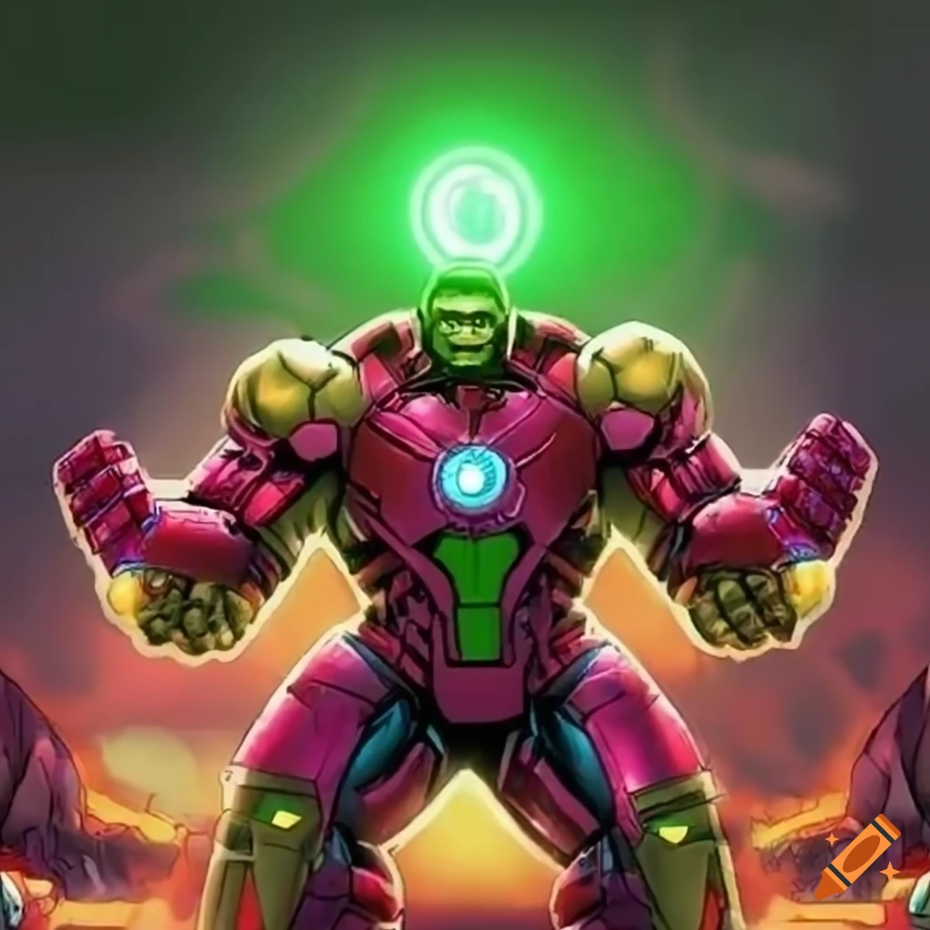 Fusion of hulk, ironman, green lantern, and optimus prime on Craiyon