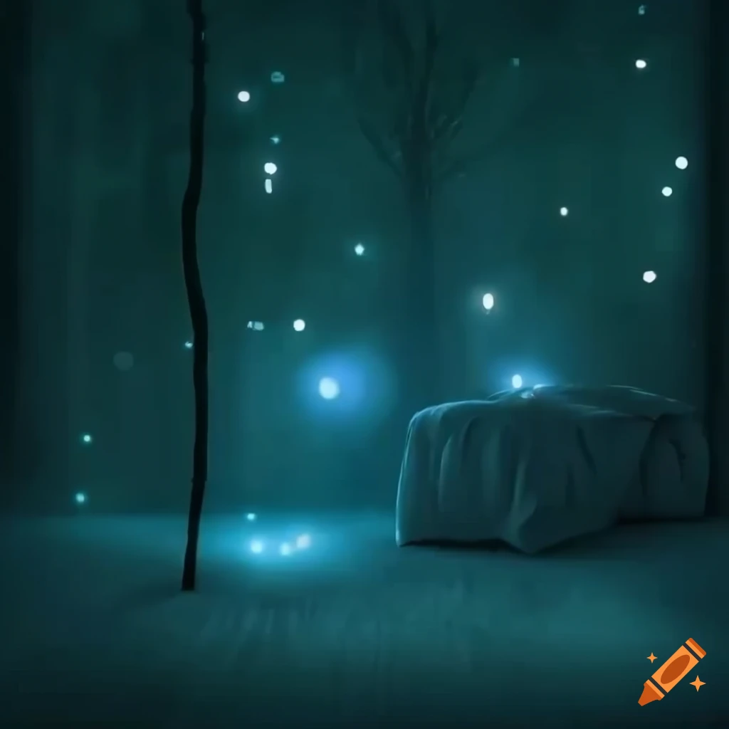 Cozy room with mysterious glowing light in natural surroundings