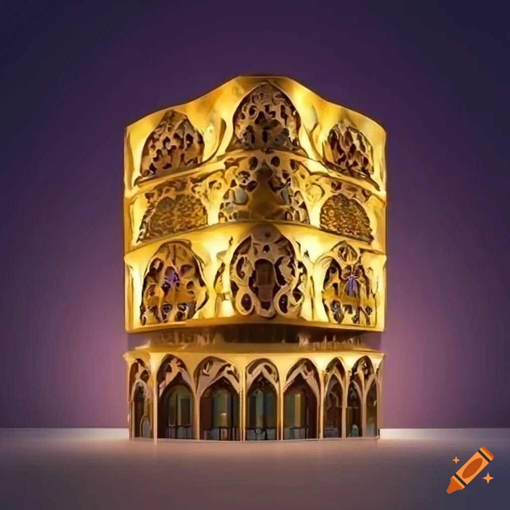 Gold center building facade design inspired by orchid flower and traditional Iranian architecture