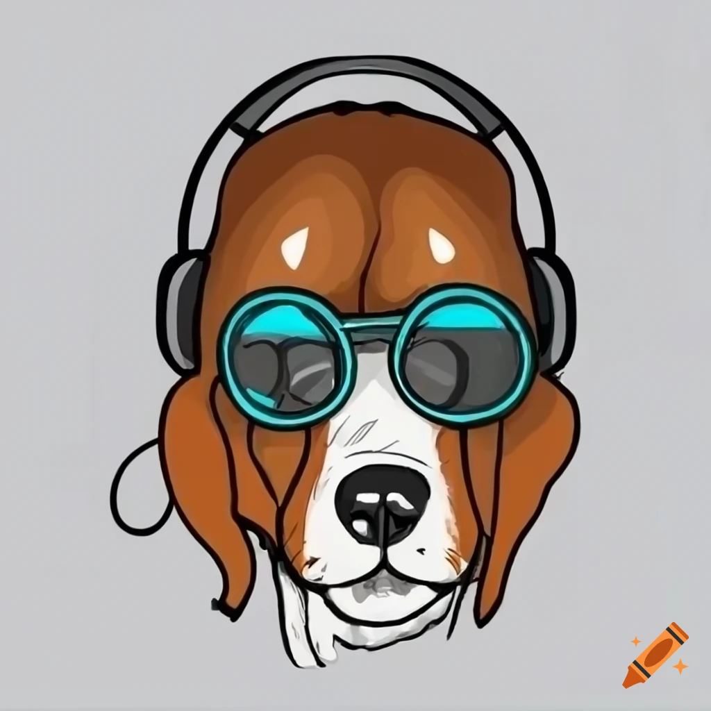 Hound dog wearing a gaming headset on Craiyon