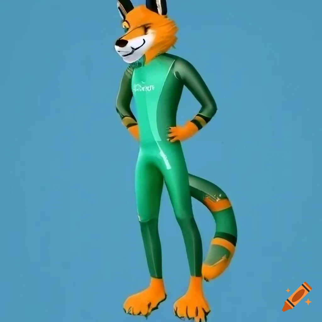 Slim anthro male fox furry in a triathlon wetsuit in 4k resolution
