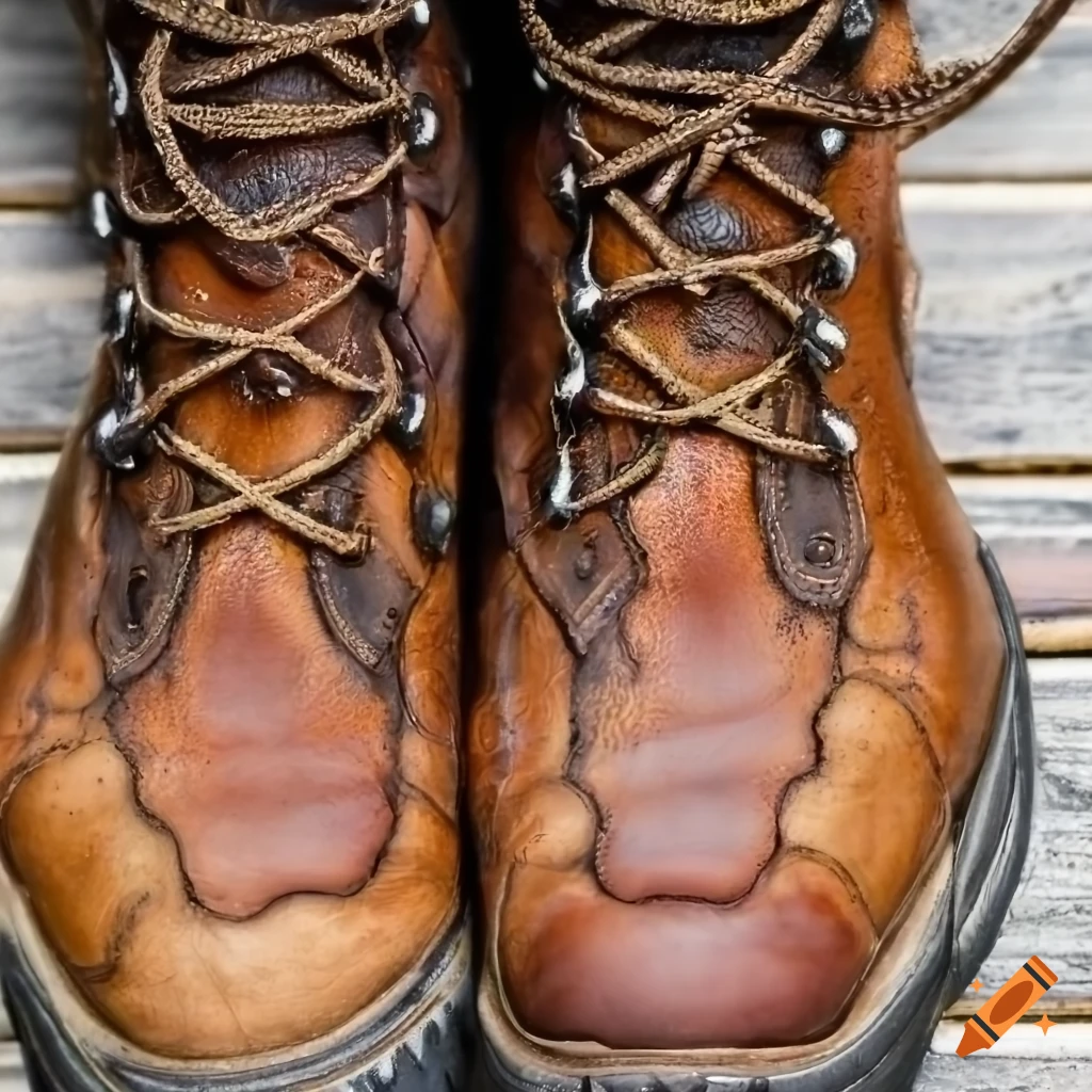 Textured frog skin covering a work boot