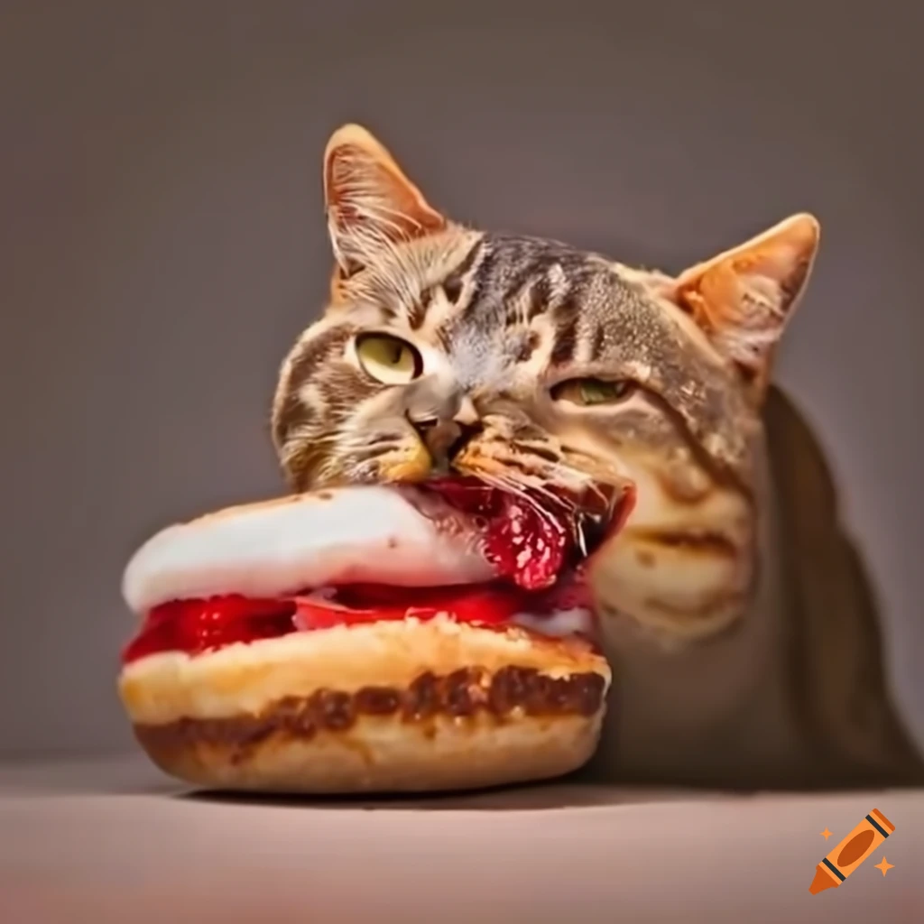 Artistic Depiction Of A Donut Fish Cat And Red Pepper In A Surreal cat-eating-fish