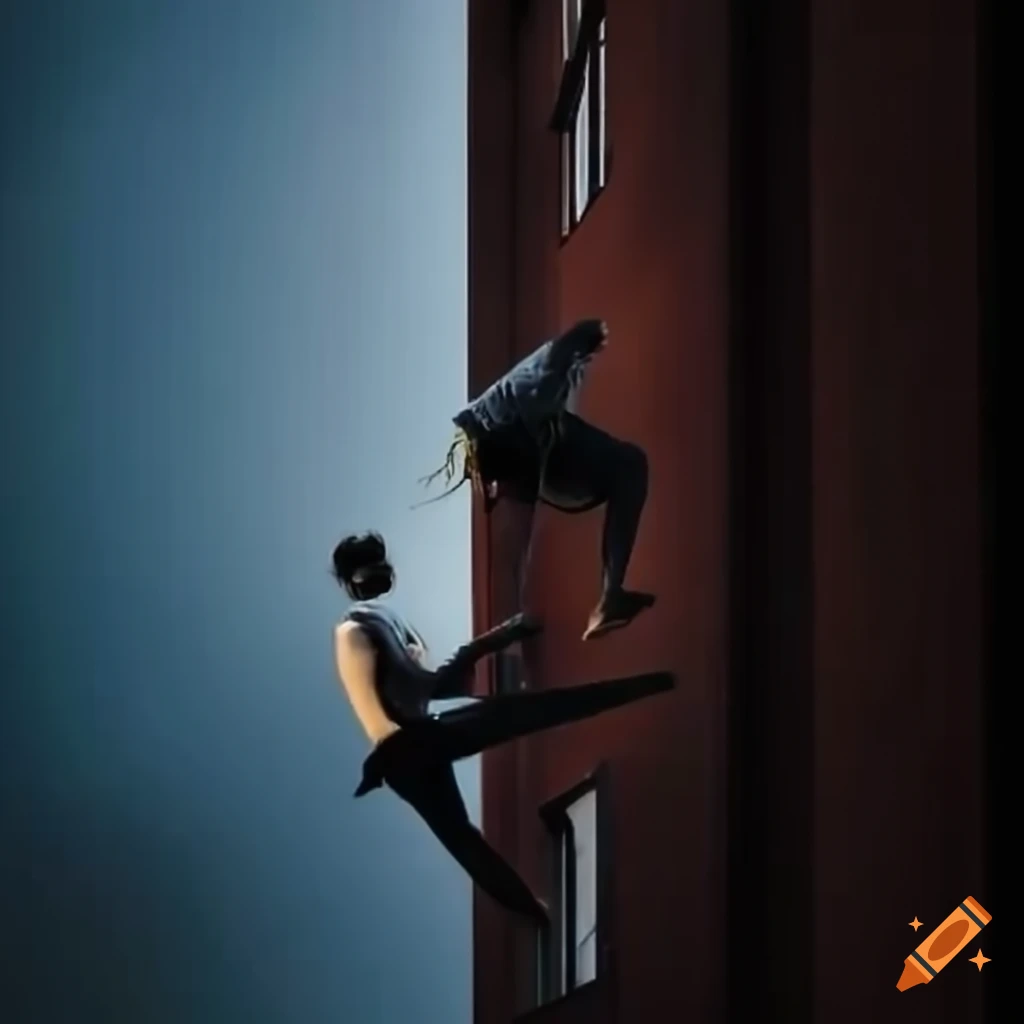 Man climbing to a balcony