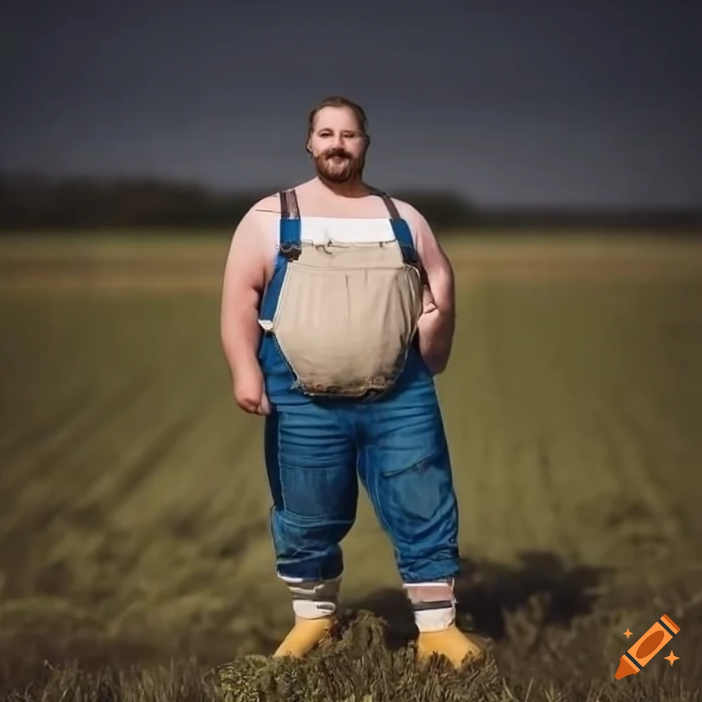 Smiling farmer in overalls and suspenders on Craiyon