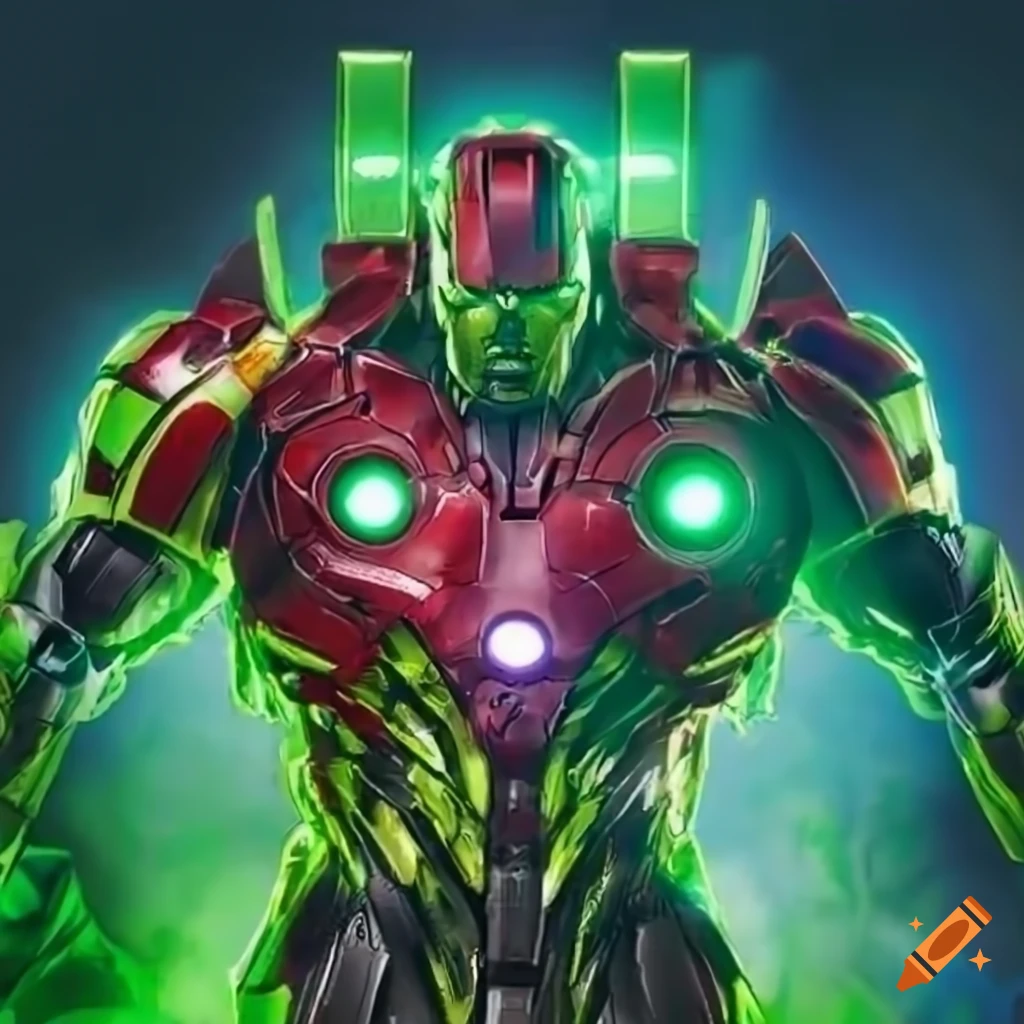 Fusion of hulk, ironman, green lantern, and optimus prime on Craiyon