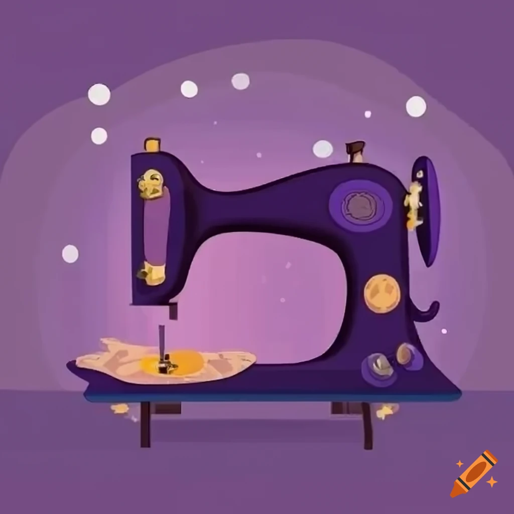 Cozy cartoon room with a purple singer sewing machine on Craiyon