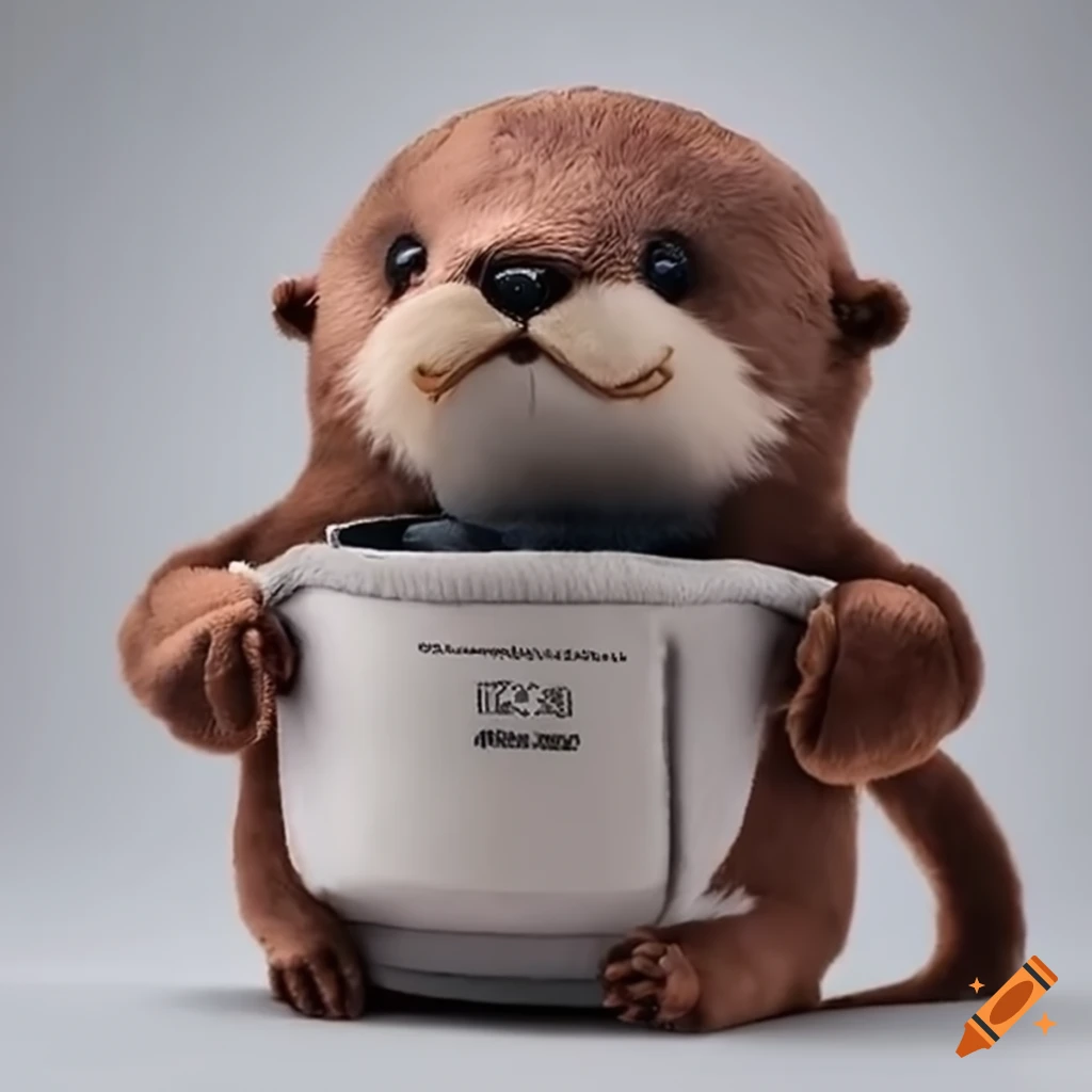 Plushie otter holding a crockpot