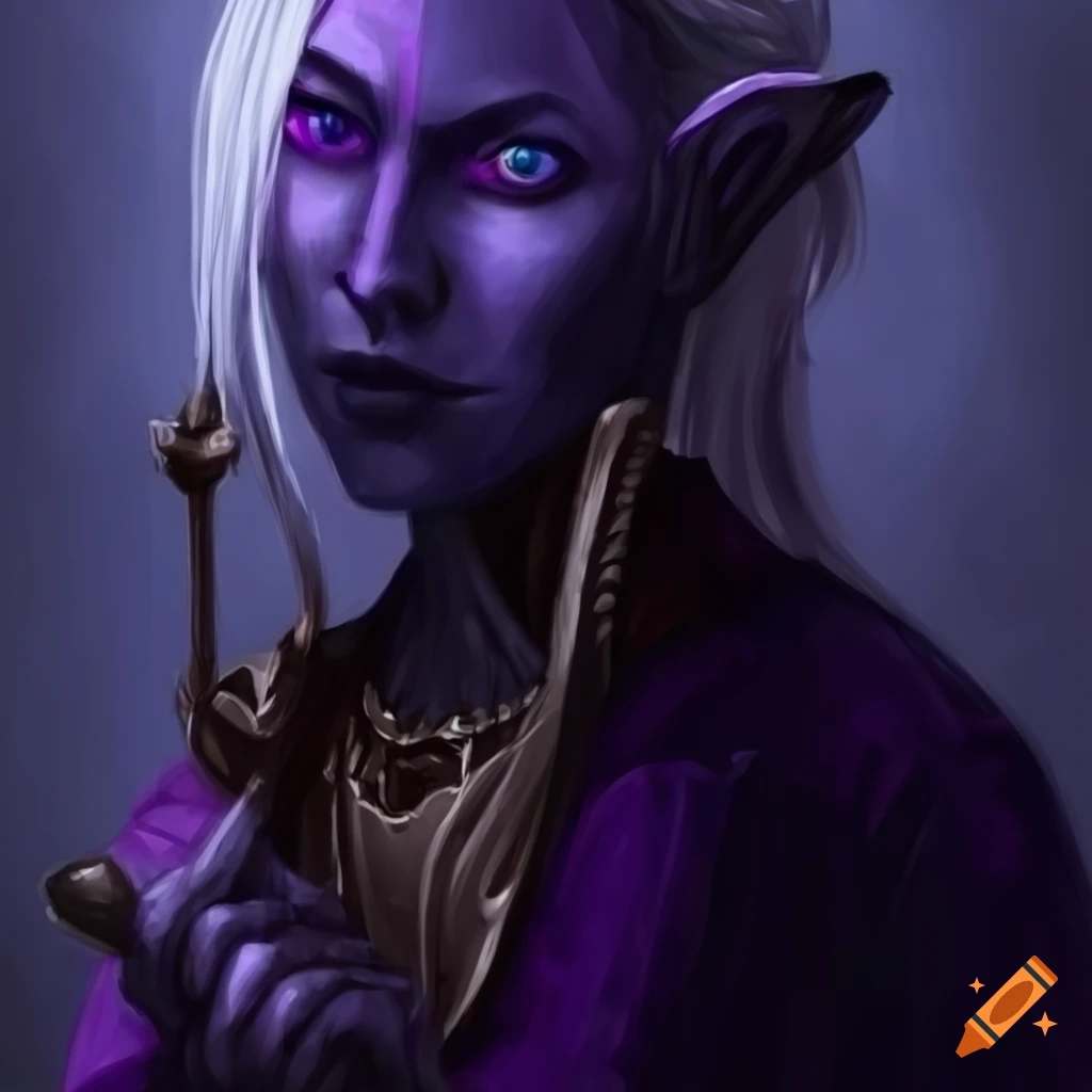 Female drow warlock with a rapier and striking purple and blue eyes on ...