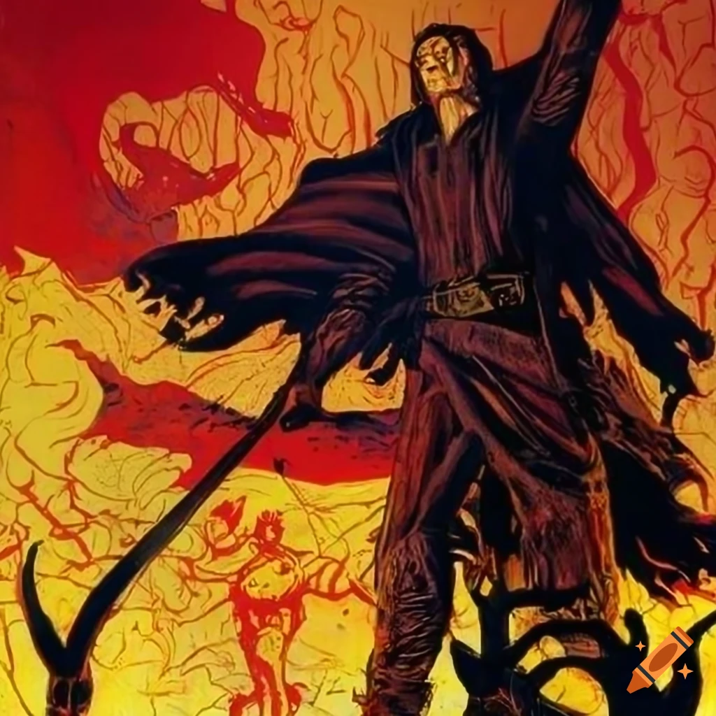 Heroes in intense poses with powerful colors and patterns in fantasy