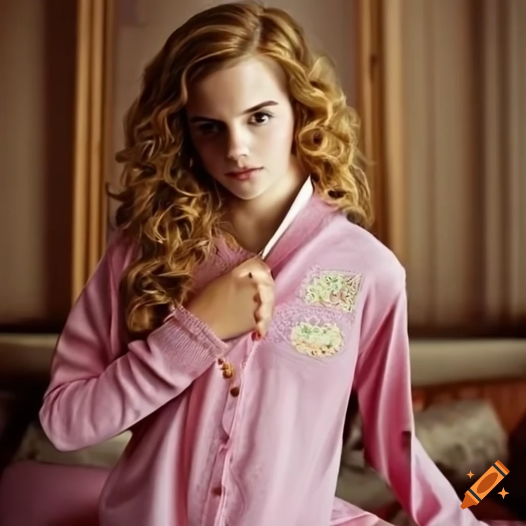 Hermione wearing pajamas with an alluring and sweet expression