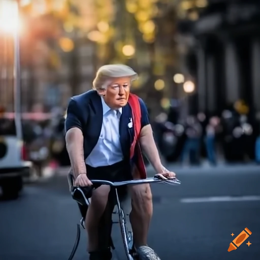Political satire: Donald Trump riding a bike