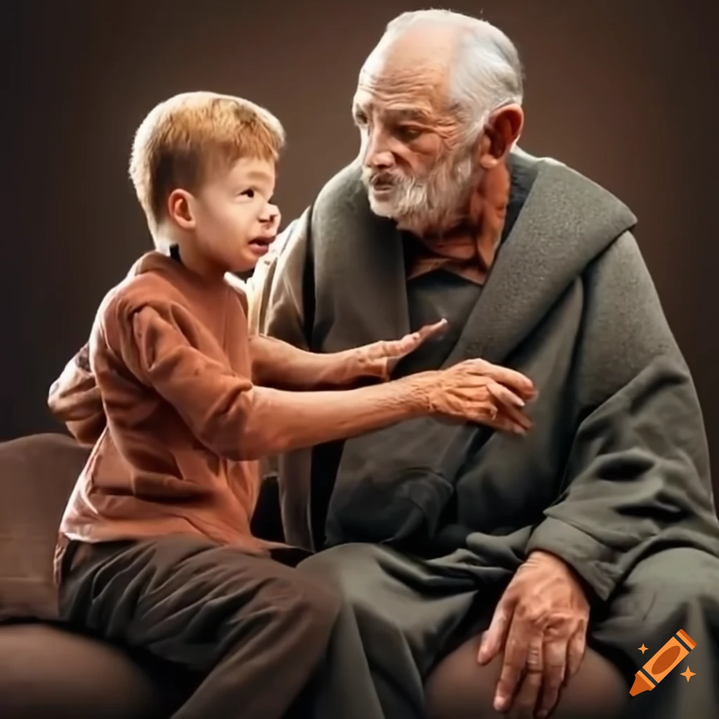 Elderly man talking with his sons