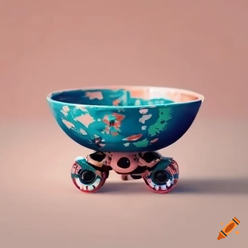 Japanese bowl on roller skate wheels in a logo style on Craiyon