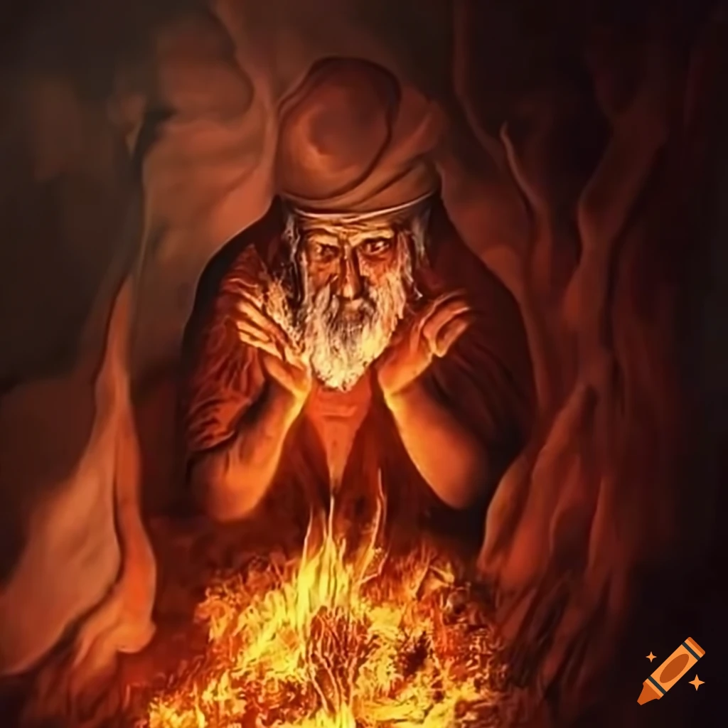 Moshe consulting god at the burning bush on Craiyon