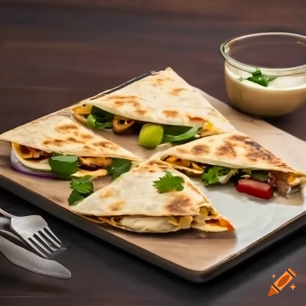 Cheese quesadilla with sour cream and cilantro on Craiyon