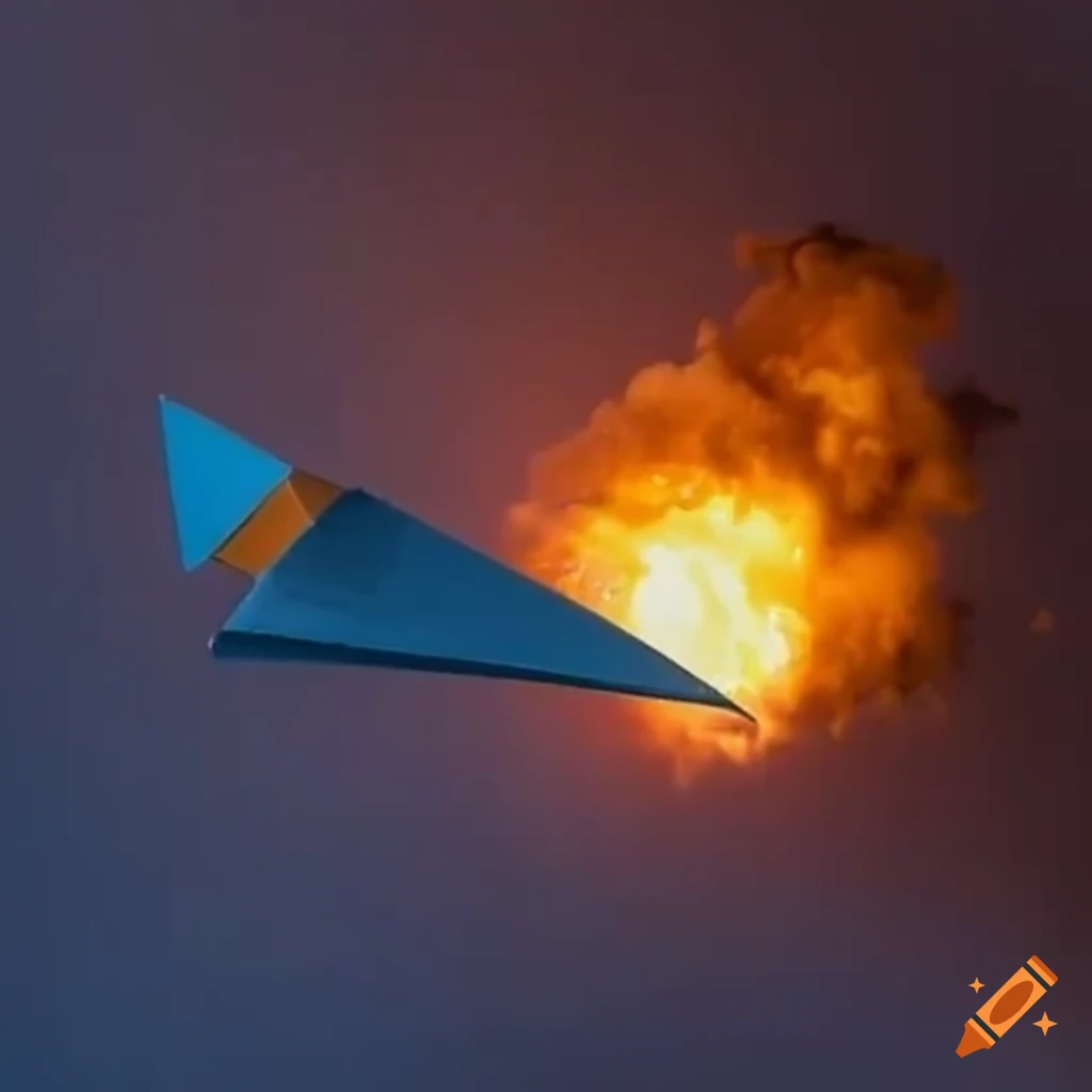 Paper airplane flying over explosions on Craiyon