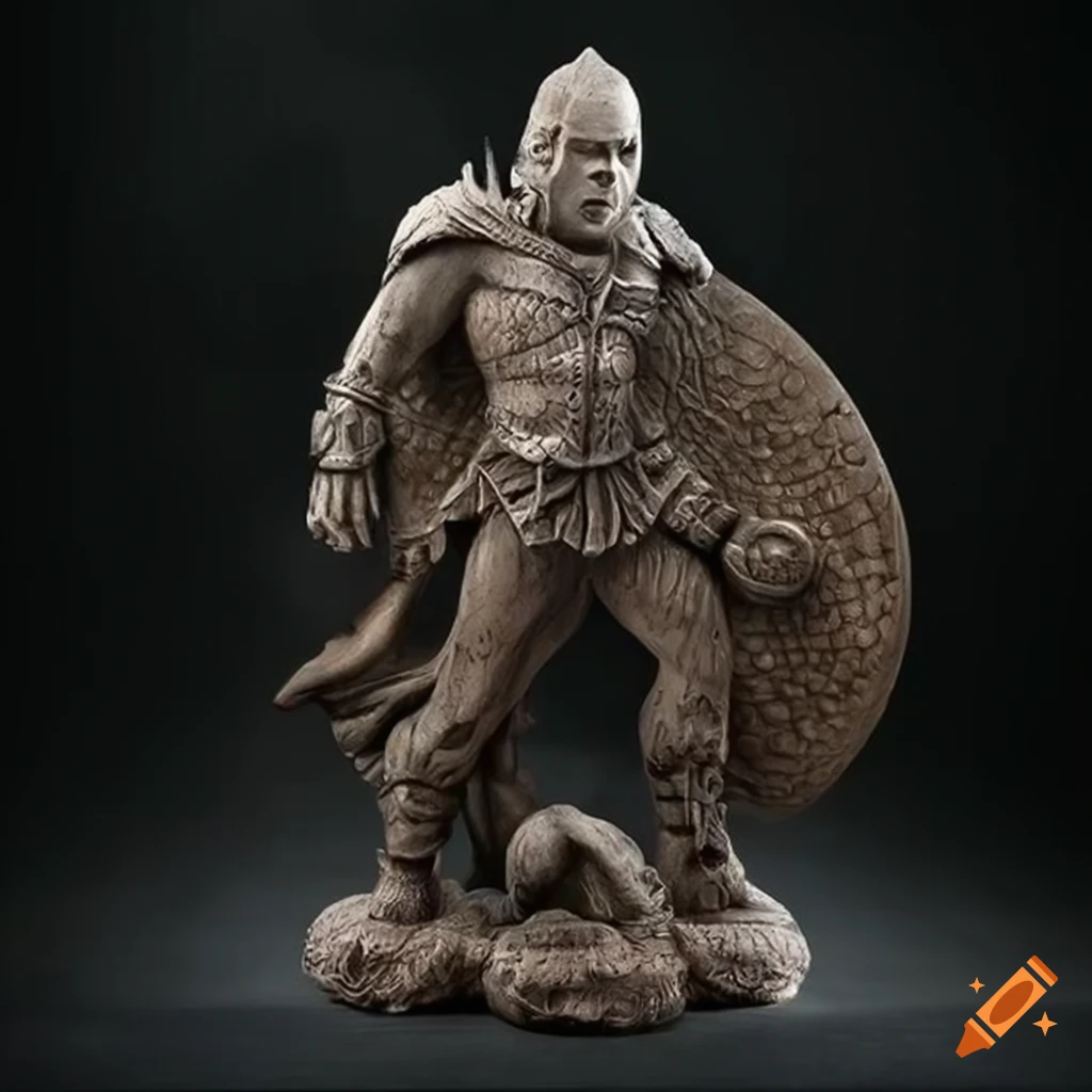 Ancient stone warrior statue in a fantasy setting