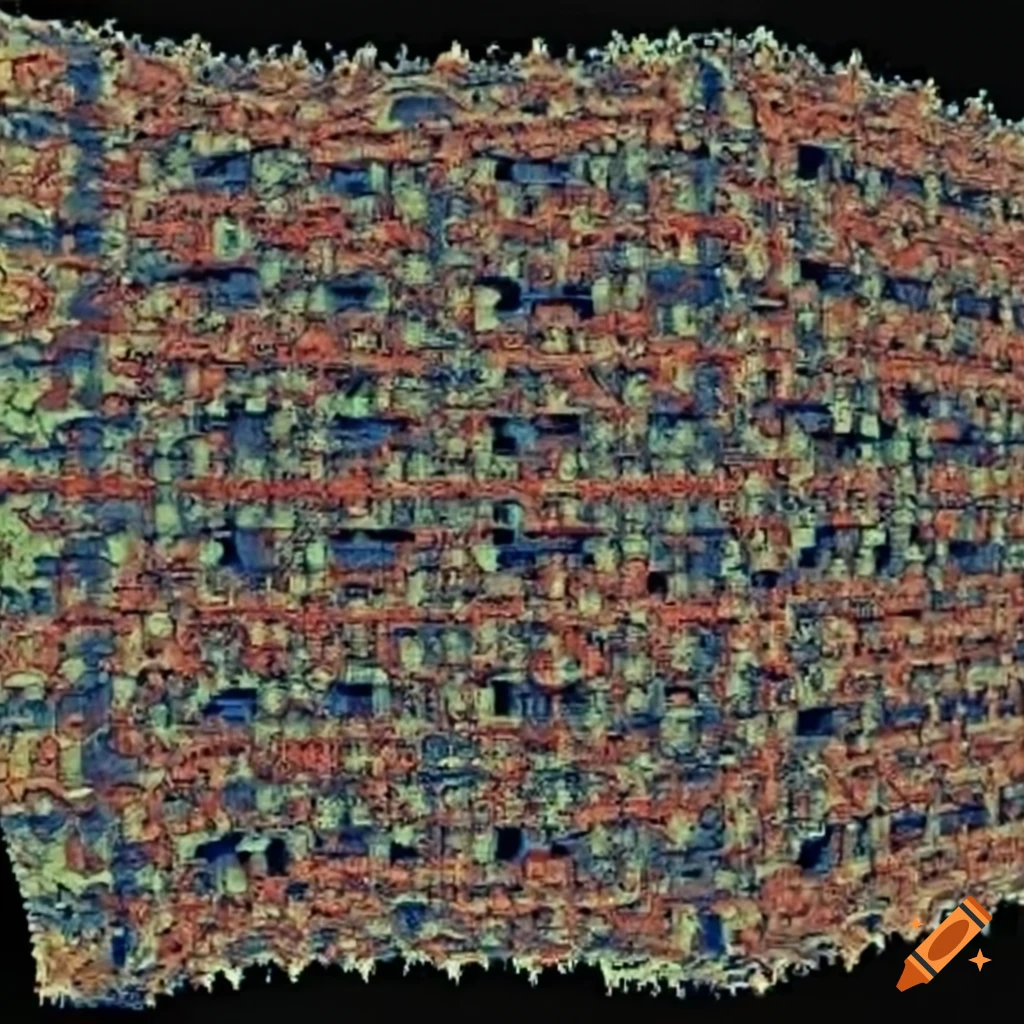 3D fractal representing 64-bit technology and pre-Columbian hieroglyphs