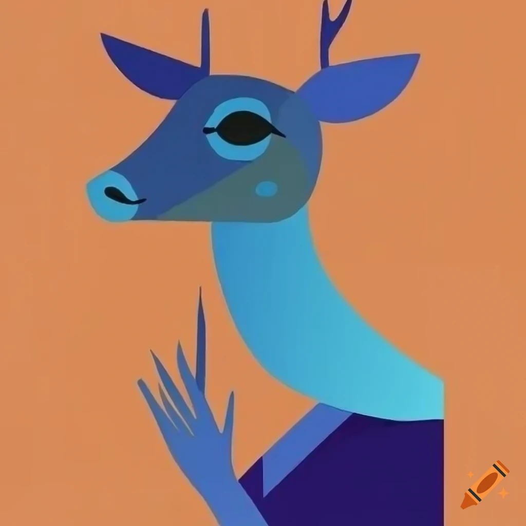Abstract minimalist cubism artwork of a girl with a deer