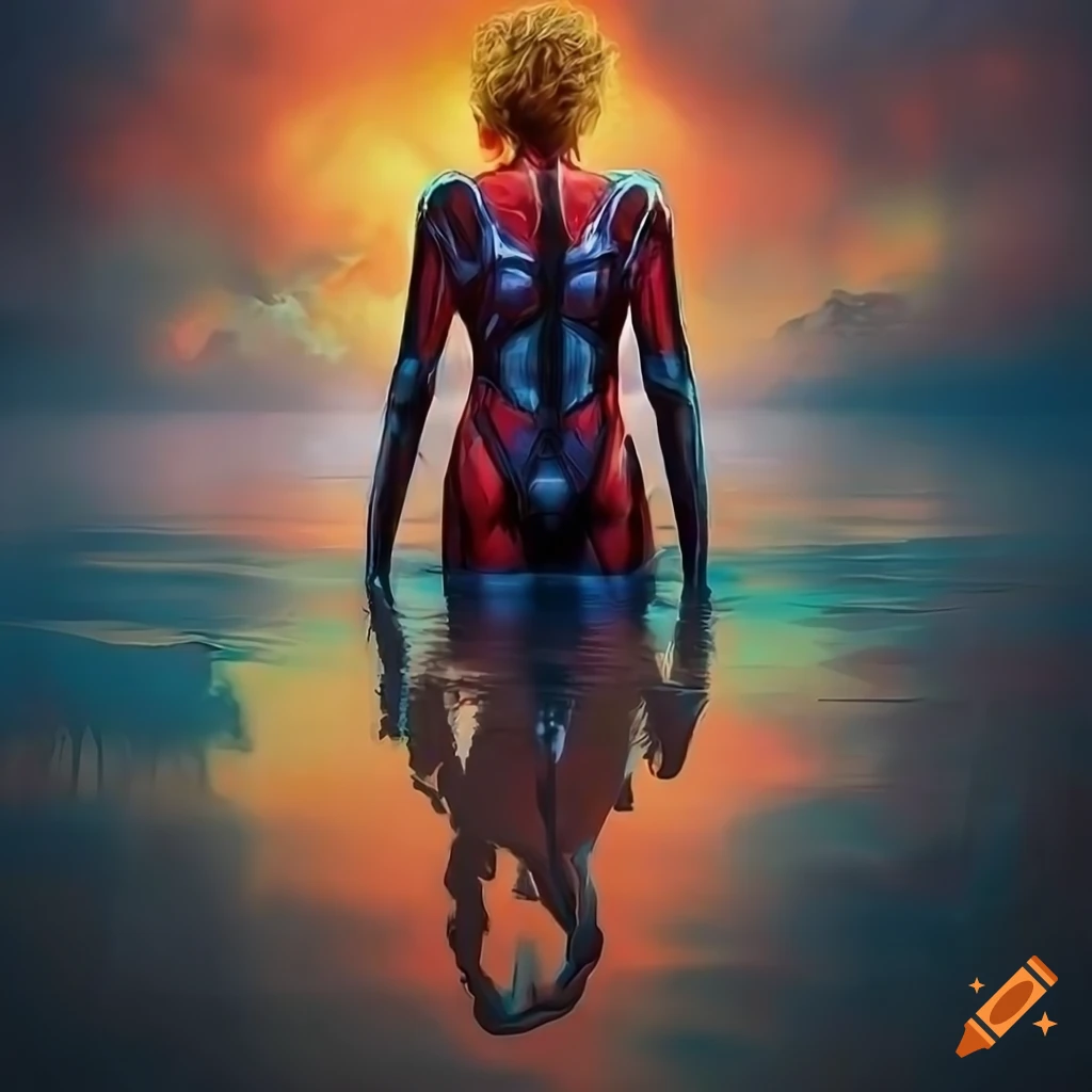 Realistic colorful artwork of a woman in instagram lifestyle, by stefan