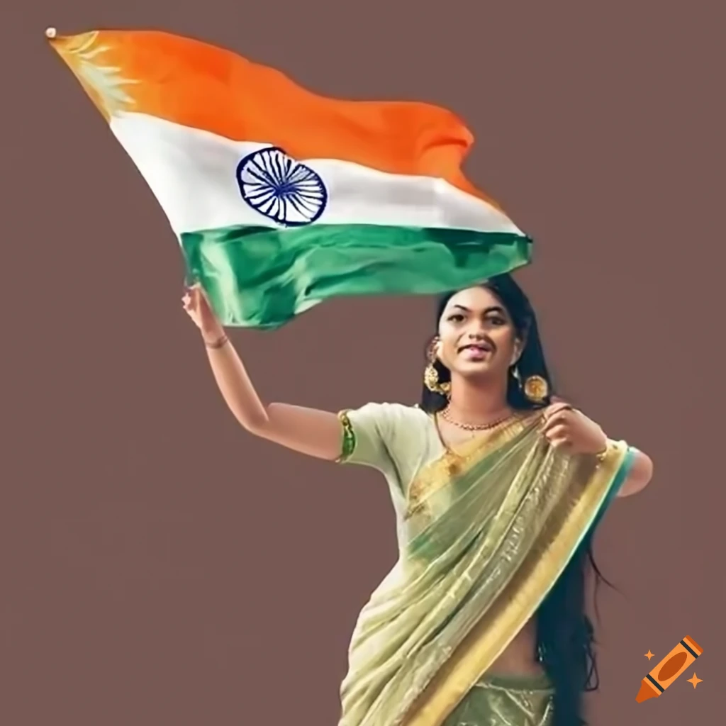 Proud south indian woman holding indian flag on Craiyon
