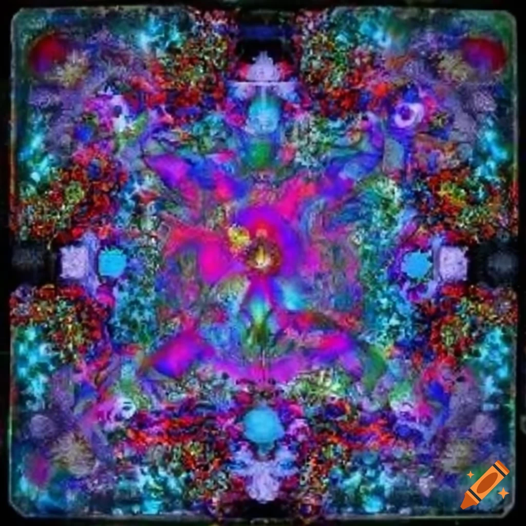 Integrated fractal N64 machine elves pre-Columbian psychedelic hieroglyphs