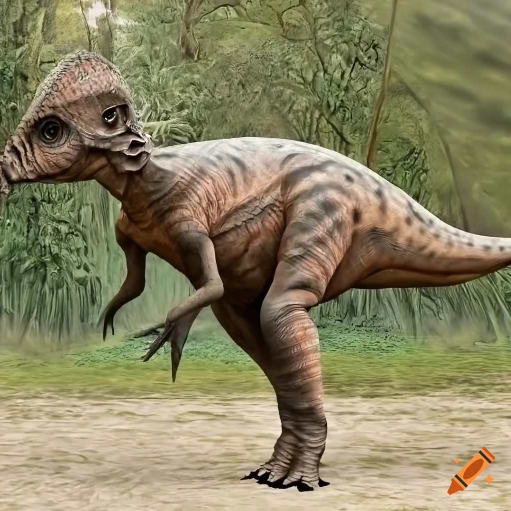 Pachycephalosaurus dinosaur in prehistoric environment with intricate lizard-like color pattern