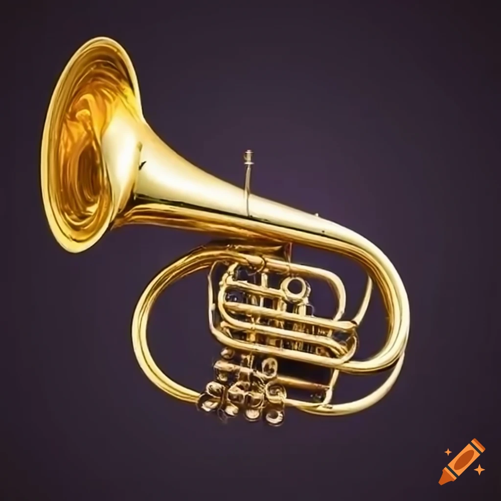 Musician playing a fantastical twisted horntrumpettuba combination on