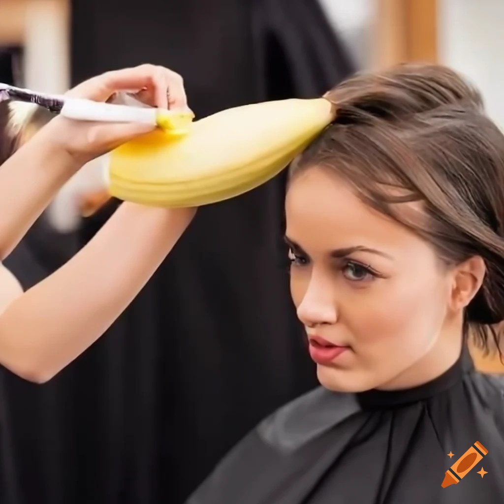 Innovative hairdresser using banana to cut hair